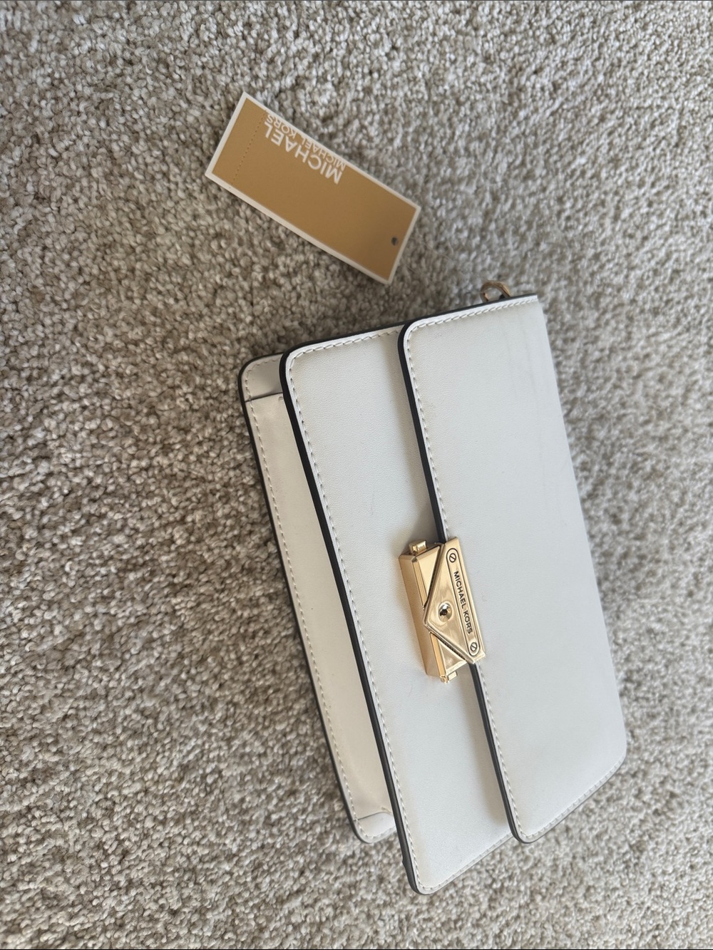 Michael Kors White Leather Crossbody with Gold-Tone Lock - Picture 1 of 3